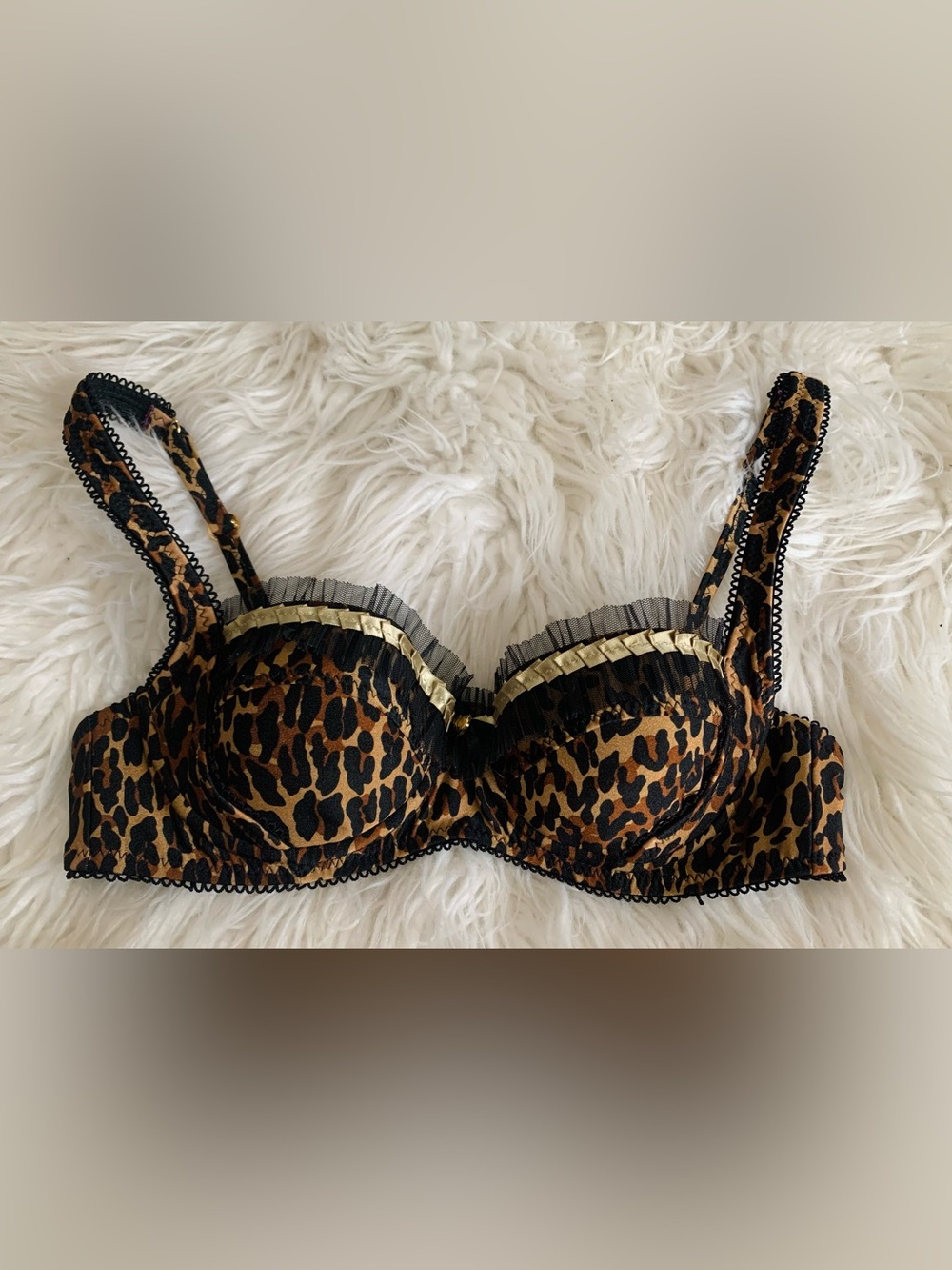 Betsey Johnson Vintage Bikini swimsuit Top Animal Print Black Size Small